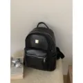 Mochila de cuero tejido negro para mujer, bolso escolar informal de gran capacidad para diario. - Sin colgante / Negro