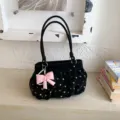 Sac épaule noir plissé pour femme style coréen avec pois colorés et charm de nœud papillon. - Noir Avec Charme