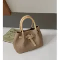 Bolso de mano pequeño texturizado minimalista para mujer, bolso casual con asa y cinturón elegante. - Sin colgante / Caqui