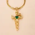 Stainless Steel Snake Wrapped Cross Pendant Necklace with Green Heart Zircon for Women - Snake Wrapped Cross Heart Style / Green (DZ1863)