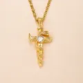 Stainless steel heart zircon cross sword pendant necklace with vintage snake motif - Snake Wrapped Cross Heart Style / Pink (DZ1862)