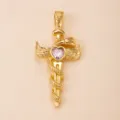 Vintage stainless steel pink zircon heart snake cross pendant fashion jewelry accessory charm. - Snake Wrapped Cross Heart Style / White (DZ1864)