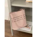 Bolso bandolera tejido rosa, bolso cubo calado, elegante bolso cruzado informal para mujeres - Rosa