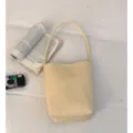 Summer minimalist bucket bag beige leather shoulder bag casual chic daily handbag for women - No Pendant / Yellow