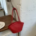 Bolso de hombro tejido rojo para mujer, elegante bolso cesta de cuero vintage, bolso de axila. - Sin colgante / Rojo