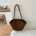 Borsa a spalla in pelle intrecciata marrone casual borsa sottoascella vintage donna moda - senza ciondolo / Marrone