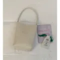 Minimalist Beige Leather Shoulder Bag Bucket Bag Casual Tote Bag for Women Chic Handbag - No Pendant / Gray