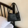Bolso de hombro de cuero trenzado negro elegante bolso de axila para mujer uso diario - Negro