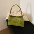 Bolso de hombro trenzado verde para mujer, elegante bolso de cuero, elegante bolso casual diario. - Verde