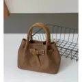 Women brown texture handbag minimalist top handle tote bag stylish casual daily shoulder bag - No Pendant / Brown