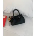 Women black minimalist handbag small tote bag versatile shoulder crossbody bag new chic style - With Charm / Black