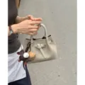 Stylish canvas small handbag for women, versatile minimalist tote bag with chic charms. - With Charm / Gray