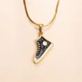 Gold stainless steel necklace with black white enamel high top sneaker pendant fashion jewelry - DZ1461 Black White