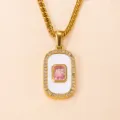 Edler Gold Halskette Anhänger aus Edelstahl mit rosa Kristall Detailansicht Mode. - Rosa