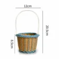 Handmade woven flower basket with handle, cute rattan storage basket for plants and floral arrangement. - 1 Piece / Light Blue