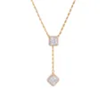 Minimalist geometric zircon stainless steel long Y necklace for women daily wear jewelry - Square Zirconia Y-Shaped Tassel Necklace / Gold