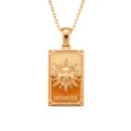 Close-up detail of the gold tarot card sun pendant necklace, stainless steel jewelry design. - Sun Square Necklace