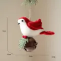 Red white felt bird Christmas tree hanging ornament with vintage metal bell decor - Style B Red