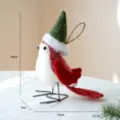 Christmas felt bird ornament with hat and wire legs holiday tree hanging decor prop - Style C Red