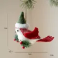 Cute Christmas tree hanging felt bird ornament with green hat and red berries decor. - Style A Red