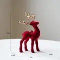 Red flocked Christmas reindeer ornament, velvet deer figurine for holiday desktop decor. - Red Flocked Deer Pendant