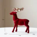 Red flocked Christmas reindeer ornament with sequin crown, holiday tabletop decor item. - Small Standing Deer Ornament