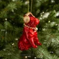 Red resin bulldog Christmas tree hanging ornament with earmuffs and bell collar 10x5x8.5cm - Christmas Bulldog