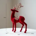 Red flocked Christmas reindeer figurine with sequined antlers and saddle for holiday decor. - 27cm Sequin Flocked Deer Ornament