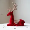 Red flocked Christmas reindeer ornament with glitter sequins desktop decoration 24.5cm - Large Sitting Flocked Deer Ornament