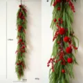 Christmas decorative pine garland with red berries, 170cm festive holiday home hanging decor. - Red Flocking Ball PE Soft Rubber Garland