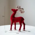 Red flocked Christmas reindeer figurine with sparkling sequin antlers for holiday desktop decor. - Style A Red Flocked Reindeer