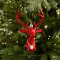 Red Christmas Reindeer Tree Ornament Hanging Pendant with Pearl Rhinestone Necklace Decor 14cm - Elk Pendant