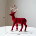 Red flocked Christmas deer figurine with sequin antlers festive tabletop decor ornament - Style B Red Flocked Reindeer
