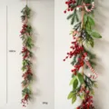 Christmas PE Red Berry Garland 160cm Hanging Decor for Tabletop Fireplace Window. - PE Pine Needle Red Berry Bell Candy Cane Garland