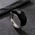Minimalist stainless steel black faceted zircon ring, exquisite high-end jewelry detail. - Black Zirconia