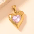 Exquisite gold-tone heart pendant with sparkling pink crystal for DIY jewelry making. - Pink