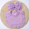 Set bavaglino e fascia per neonata viola, accessorio capelli con fiocco pois in cotone bimbi. - Viola