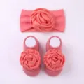 Set di fascia per capelli con fiori e calzini per neonata, simpatici accessori. - Set Fascia Calzini / Rosso rosa