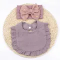 Set fascia e bavaglino per neonato carino con fiocco, accessori in cotone confortevole. - viola taro