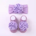 Set fascia e calzini antiscivolo con fiore viola per neonati, accessorio capelli. - Set Fascia Calzini / Viola
