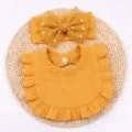 Set fascia e bavaglino per neonati, accessori per capelli con fiocco in cotone bavaglino. - Giallo ocra