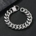 Men heavy stainless steel Cuban link bracelet punk hip hop metal chain jewelry detail - 16mm Width 21cm Bracelet