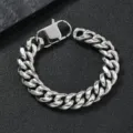 Men stainless steel Cuban link bracelet punk hip hop chunky chain jewelry detail view - 14mm Width 21cm Bracelet