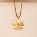 Gold-tone stainless steel five-petal flower pendant necklace, elegant jewelry accessory. - Five-Petal Flower Style(DZ-840)