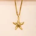 Gold stainless steel starfish pendant necklace, stylish ocean-themed jewelry for women. - Starfish Style(DZ-834)