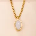 Collana Con Pendente In Pietra Naturale Bianca Marquise Acciaio Oro Moda Variante - DZ1306