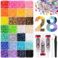 28 Grids Flatback Resin Rhinestones Kit with B7000 Glue Tweezers DIY Nail Art Craft - 28 Grids 3MM Candy Rhinestones + 3 Glues
