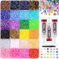 40-vak platte hars strass steentjes set met B-7000 lijm en gereedschap voor nail art decor. - 24 Roosters 30000 Stuks + 3 Lijmen