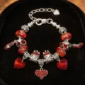 Elegantes rotes Kristall Bettelarmband für Damen, DIY silberner Modeschmuck Geschenke. - Stil Z-006