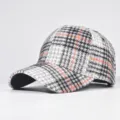 Detailed view of classic plaid baseball cap, autumn winter woolen texture, structured crown. - Adjustable / Black and Red (02)